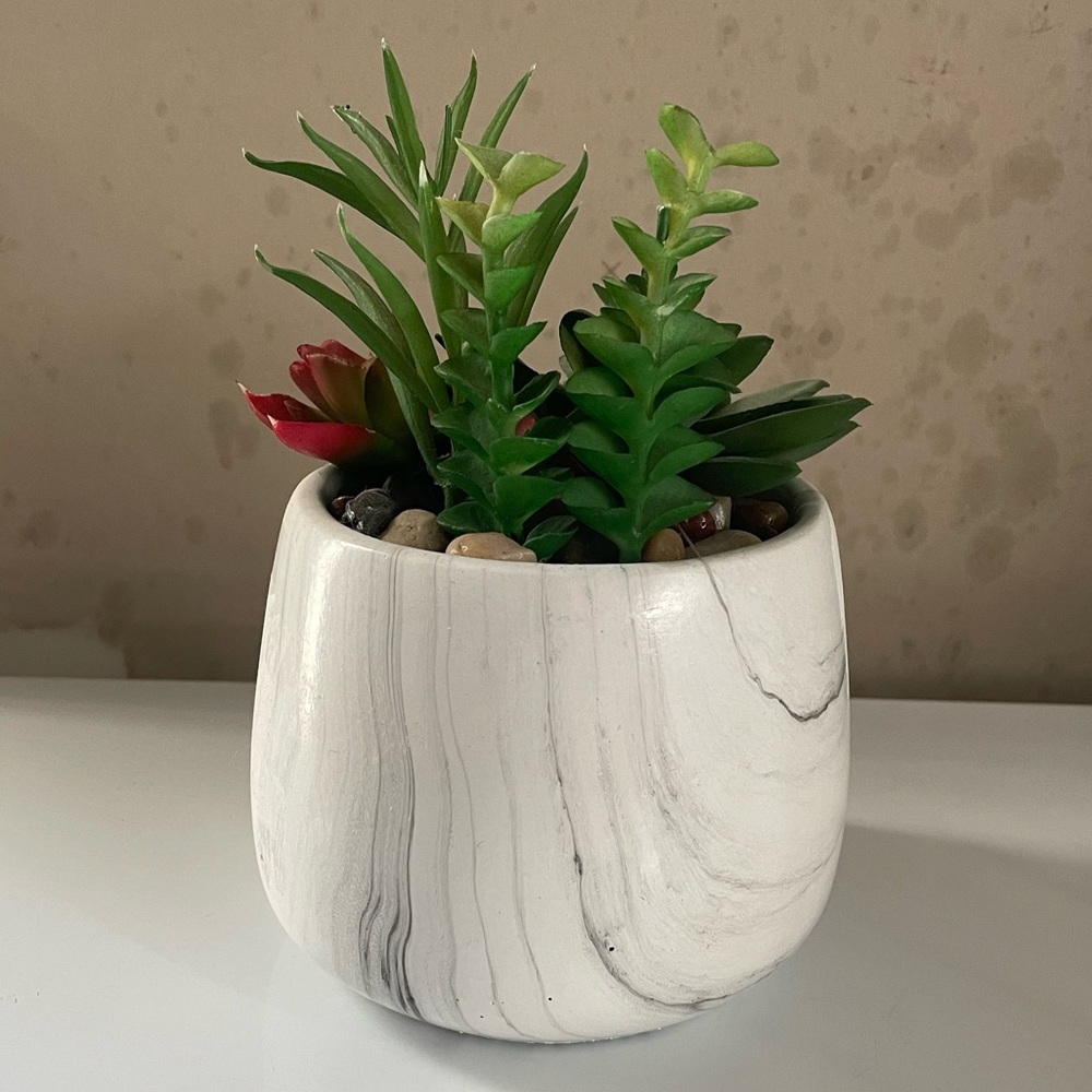 Marble-Effect White Ceramic Succulent Planter